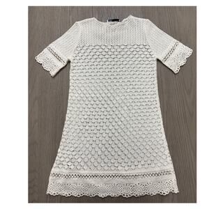 Zara Off-White Lace Crochet Shift Dress Short Sleeve Women’s Small